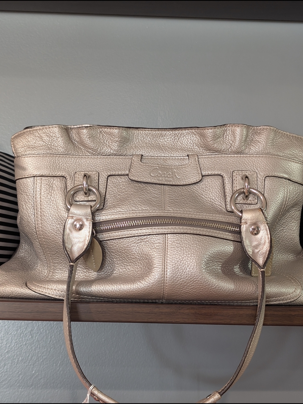 Coach Metallic Champagne Leather Shoulder Bag